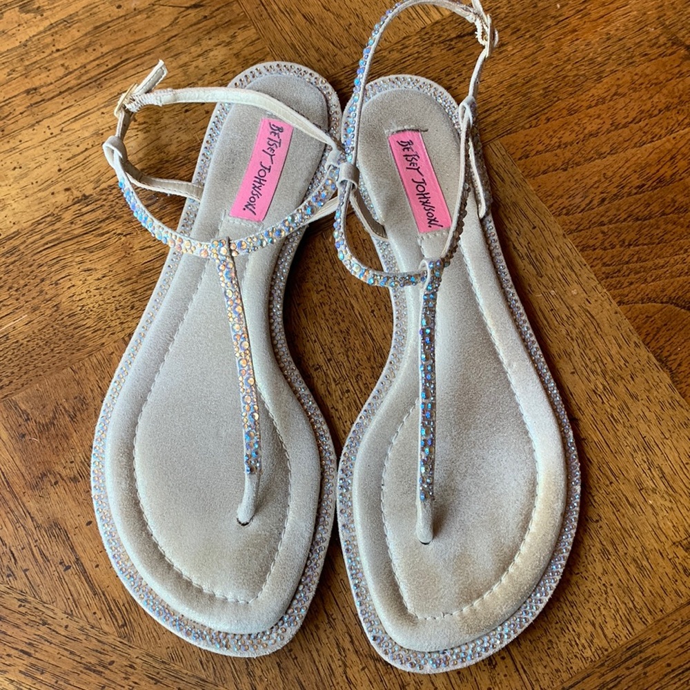 Betsey Johnson gold sandals with Swarovski crystals size 9
